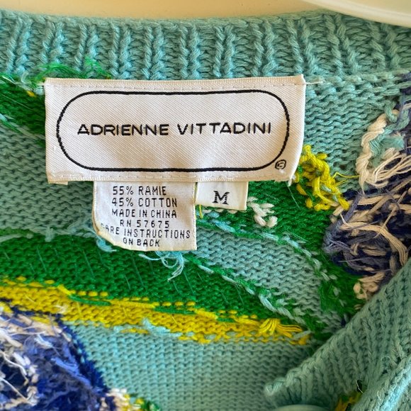 Vintage Adrienne Vittadini 90s Floral Knit Cardigan Sequin Sweater - Picture 2 of 7
